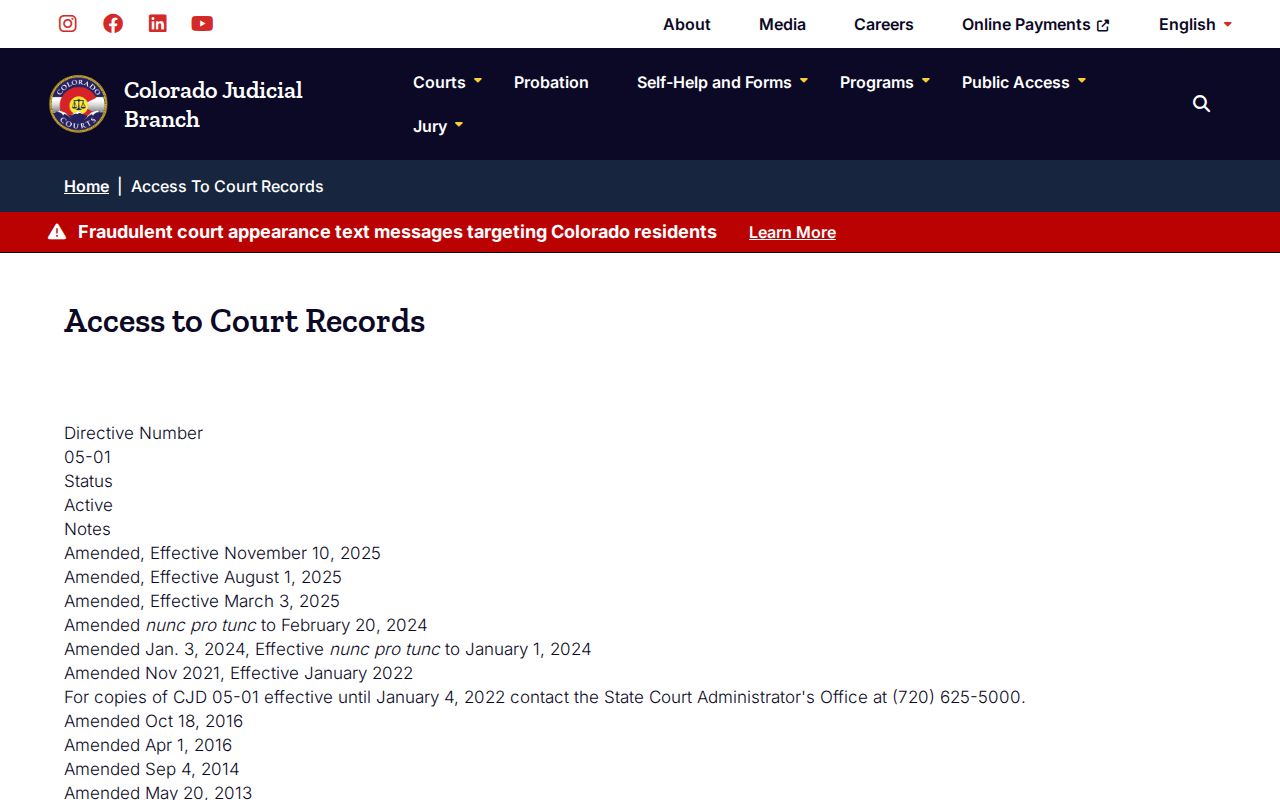 Colorado court record access policy