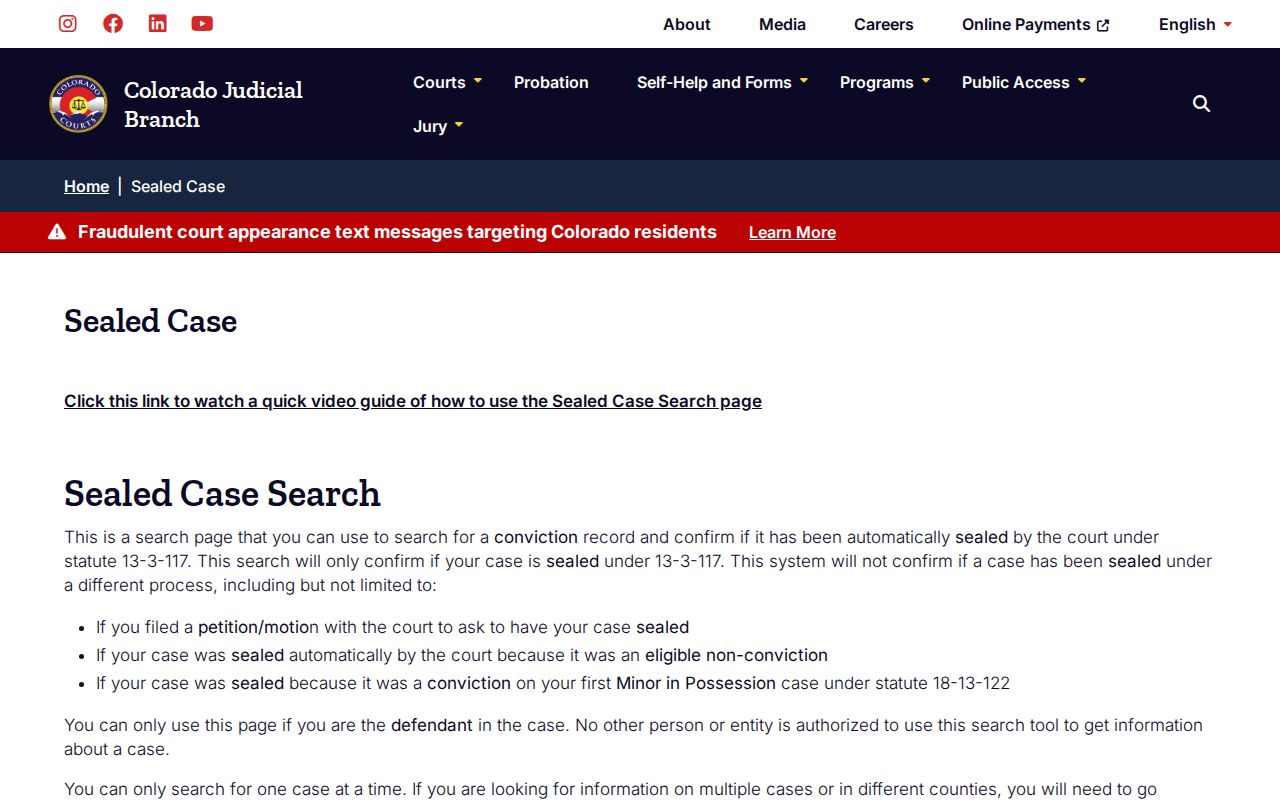 Colorado defendant-only sealed case search