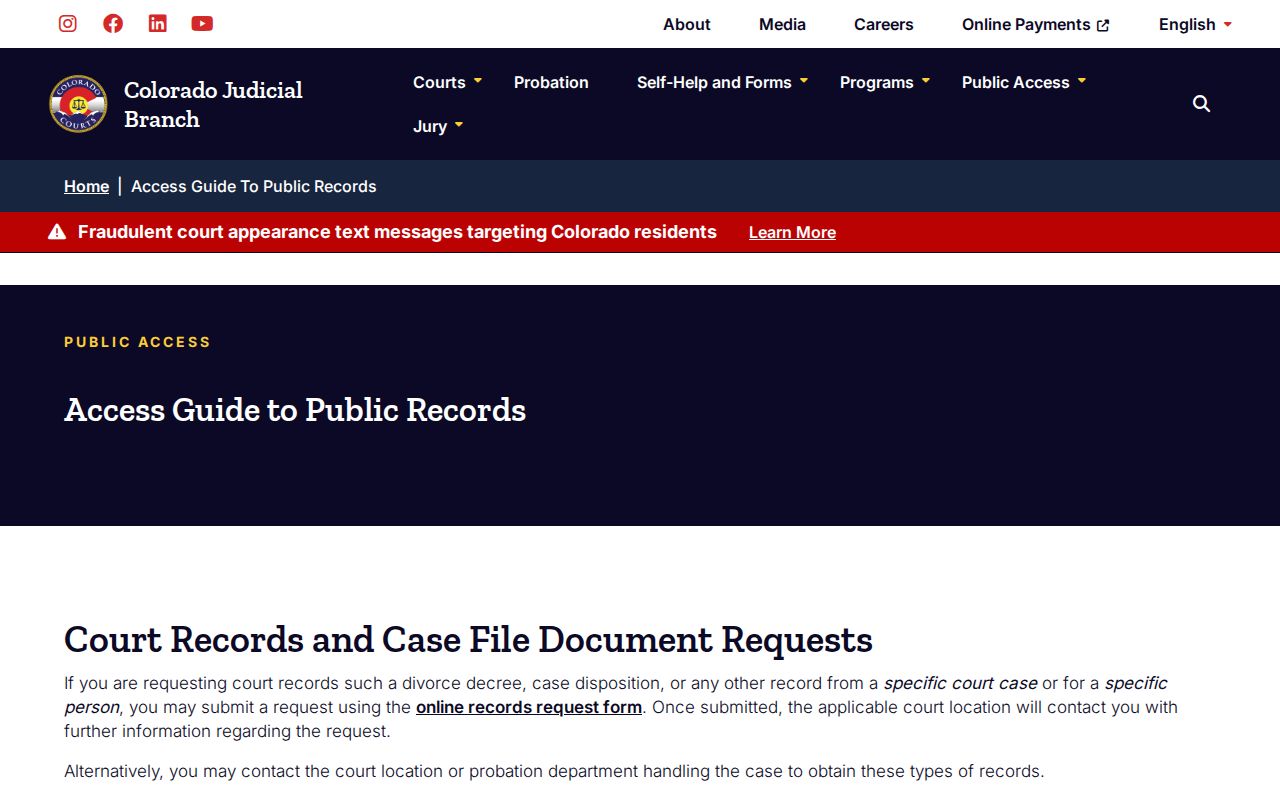 Official Colorado online court record guidance
