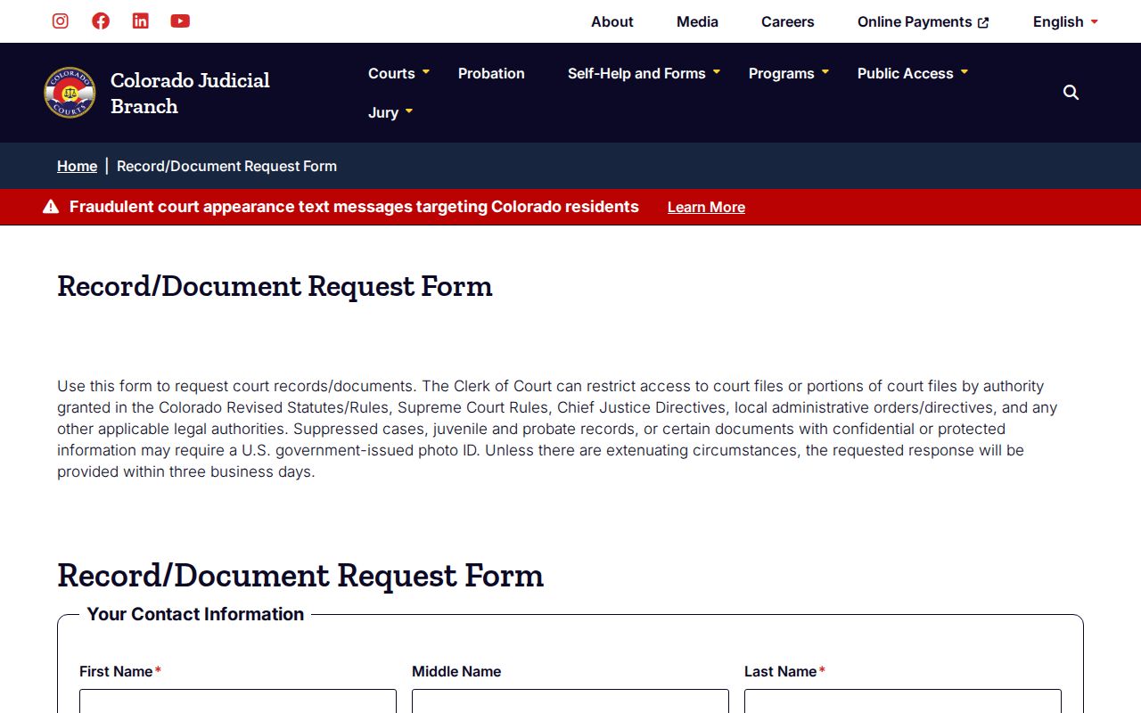 Colorado court record request fields