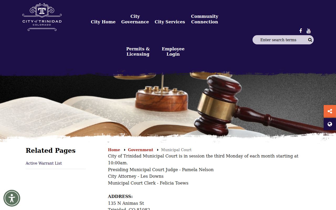 Trinidad Municipal Court session and clerk information